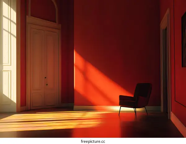 Red Room With Armchair And Sunlight