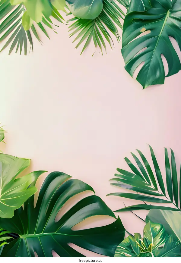 Tropical Leaves on a Pink Background