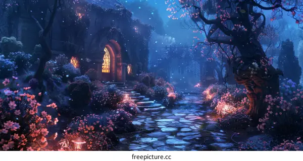 Enchanted Cottage in a Fantasy Forest