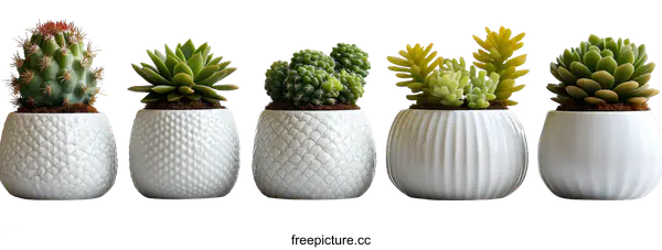 [Transparent Background PNG]Collection of Succulents and Cactus in Decorative Pots