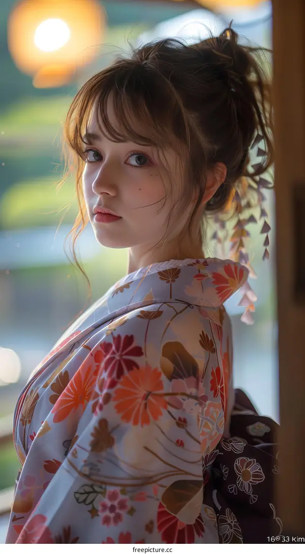 Beautiful Asian Woman in Traditional Japanese Kimono