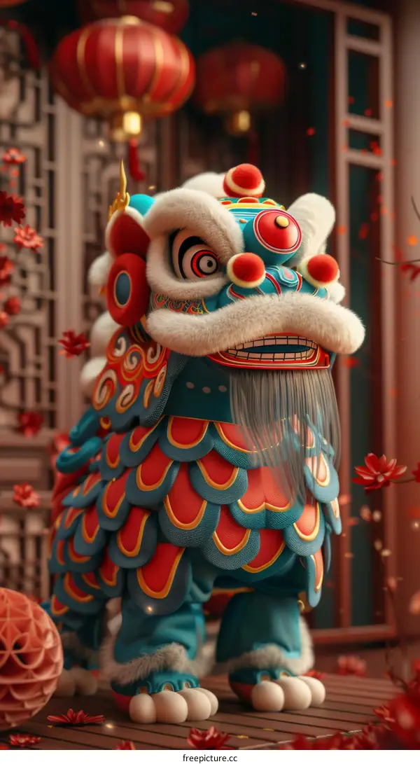 Lion Dance Celebrates Chinese New Year in Traditional Architecture