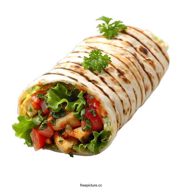 [Transparent Background PNG]Chicken and Vegetable Burrito on White Background