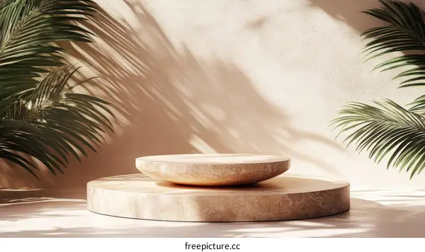 Beige Wooden Display Podium with Tropical Plants