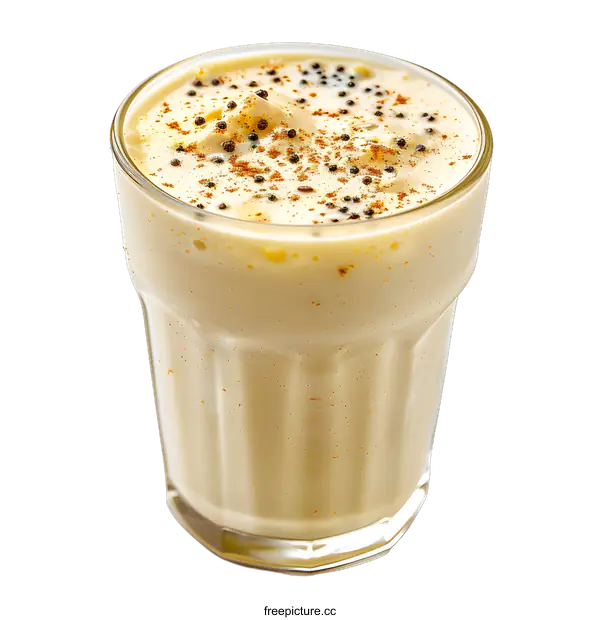 [Transparent Background PNG]A tall glass of eggnog isolated on white background