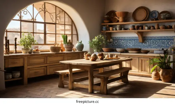 Middle Eastern Kitchen With Large Arched Window