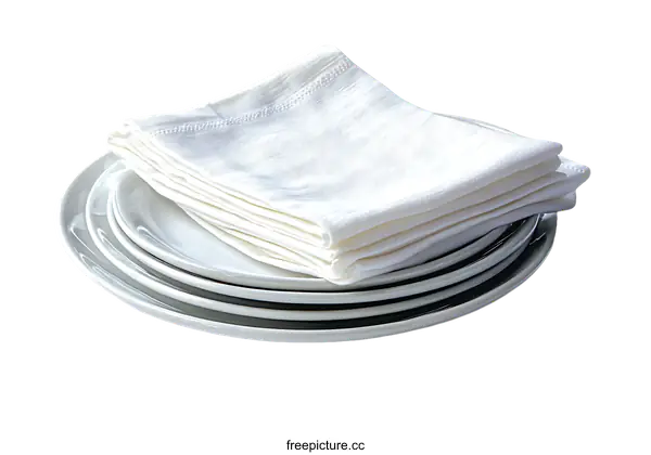 [Transparent Background PNG]Elegant White Tableware and Napkins Set