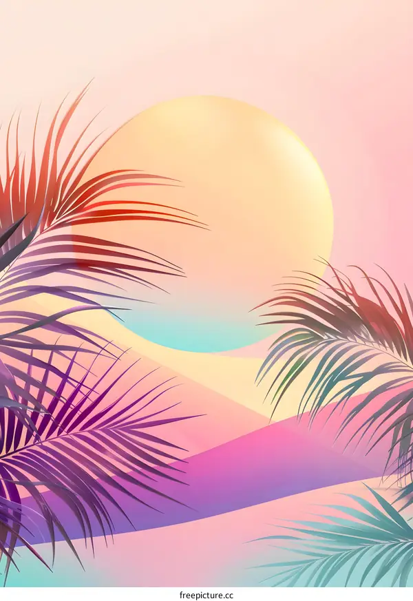 Summer Tropical Background With Palm Leaves And  Gradient Sky