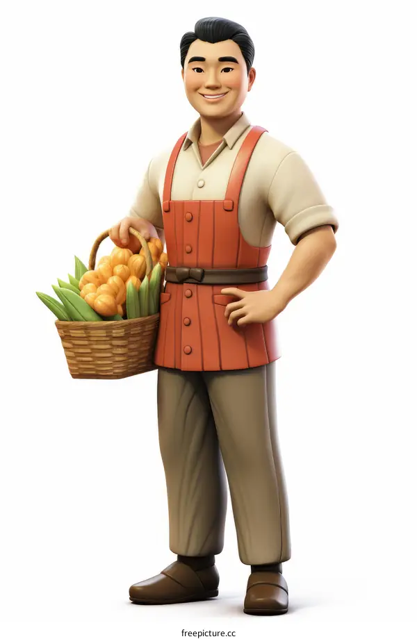 Male farmer holding basket of vegetables