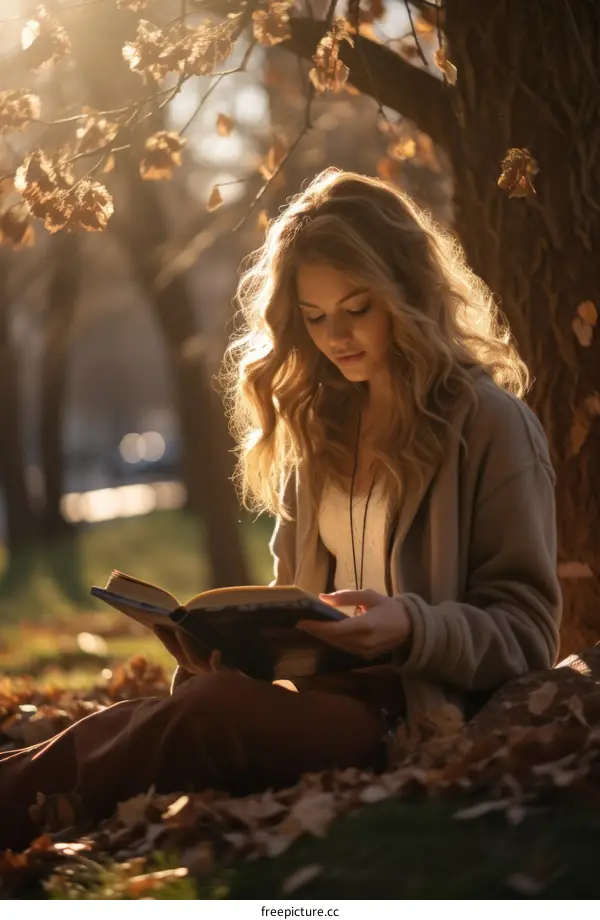 Young woman reading a book in the park