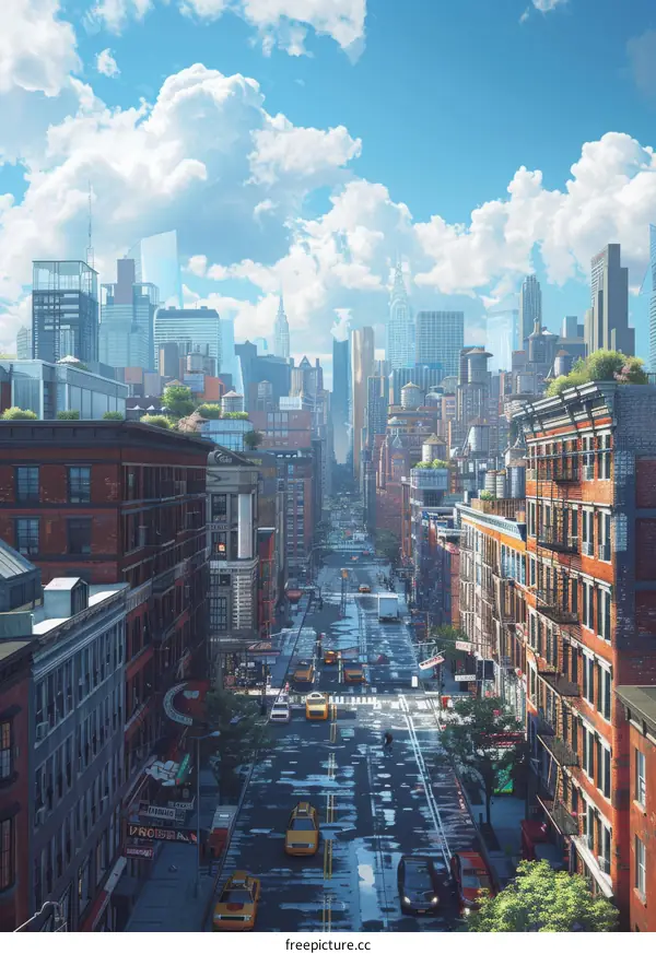 City Street with Rainy Day