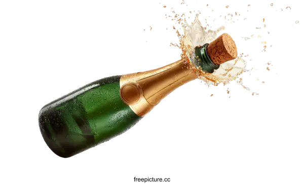 [Transparent Background PNG]Champagne Bottle with Exploding Cork