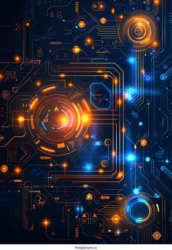 Abstract Futuristic Technology Background With Glowing Lines And Circles