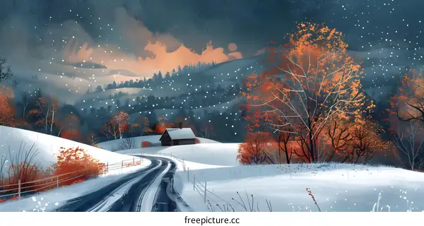 Snowy road in the countryside