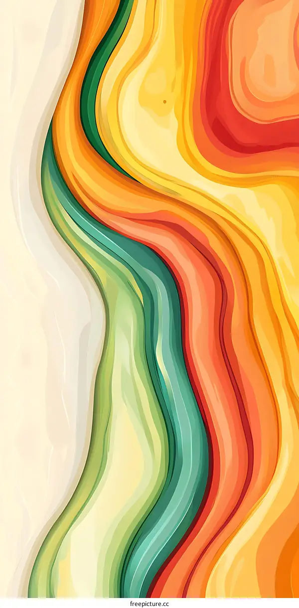 Abstract Background with Wavy Lines in Green Yellow Orange and Red Colors
