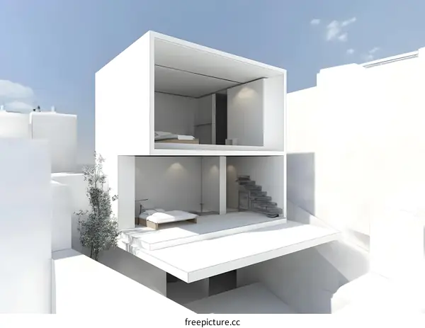 Modern Minimalist White Two Story House Design Illustration