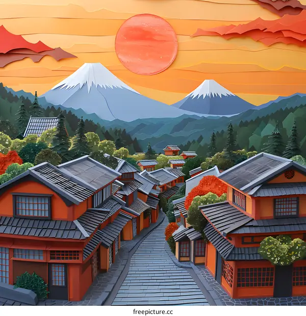 Paper Cutout Japanese Village