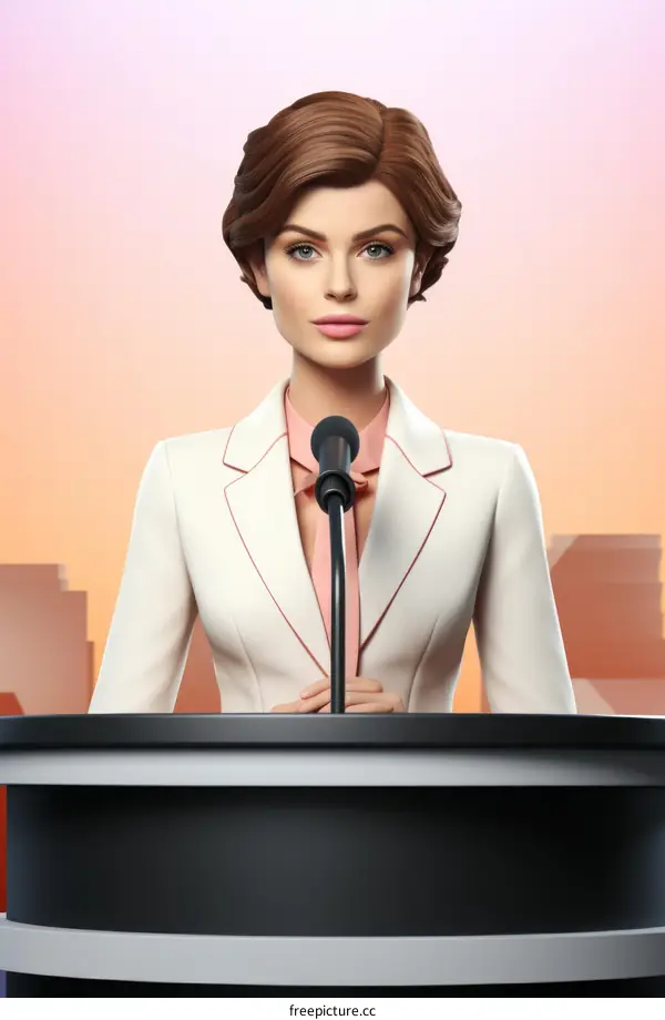 A female politician giving a speech at a podium