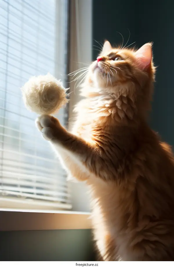 Cat playing with a ball of yarn