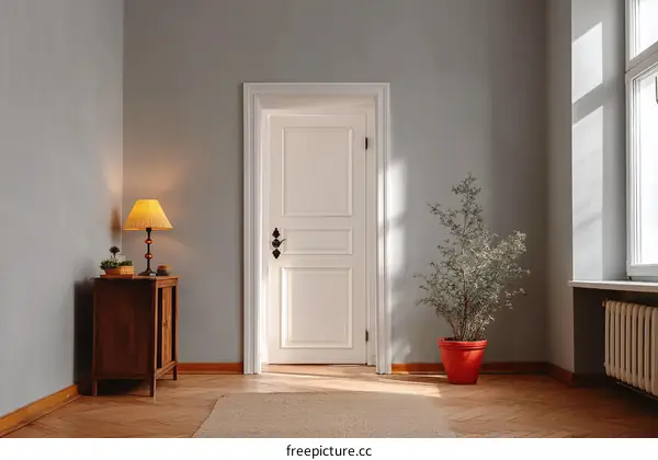 Empty Room Interior with Lamp and Plant
