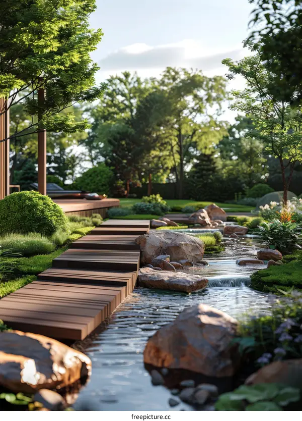 Tranquil Zen Garden Pathway with Water Feature