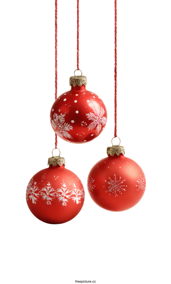 [Transparent Background PNG]Three Red Christmas Ornaments Hanging