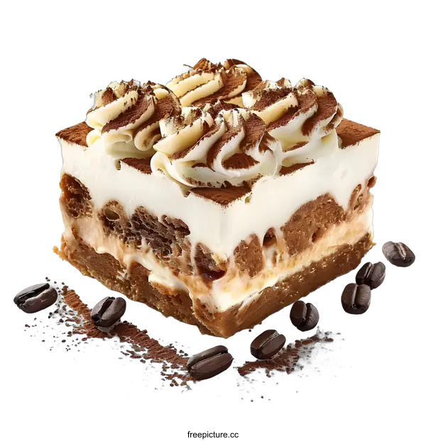 [Transparent Background PNG]Tiramisu cake with coffee beans