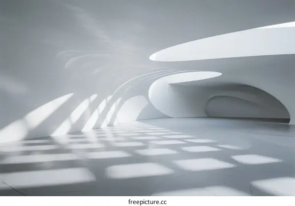 Abstract Curved White Architecture with Light and Shadow Patterns