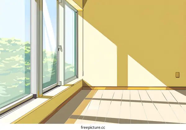 Simple Room Illustration with Yellow Walls and Sunlight