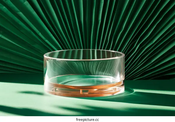 Modern Glass Bowl on Green Background