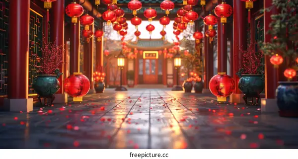 Chinese Architecture Decorated for Spring Festival