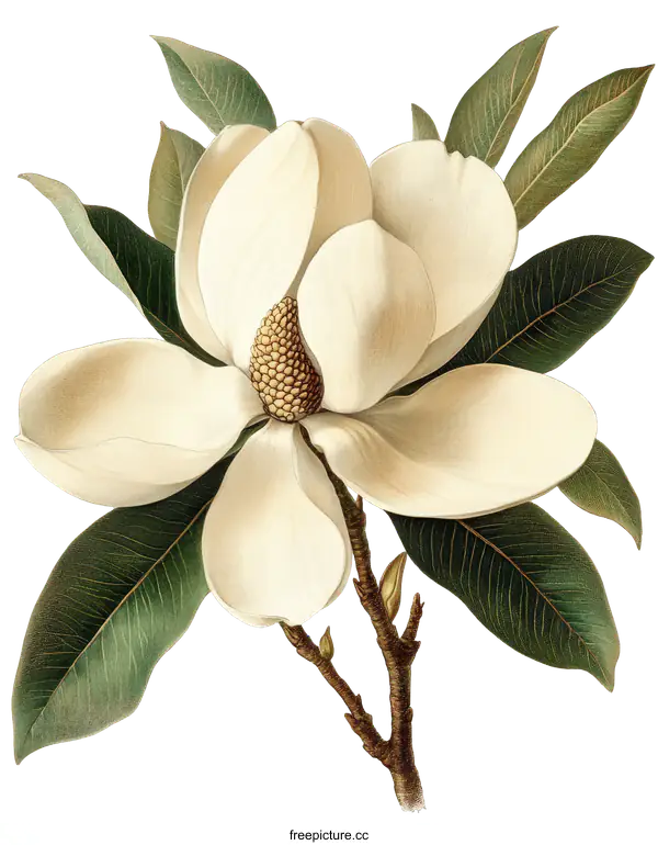 [Transparent Background PNG]Vintage Magnolia Illustration Floral Art