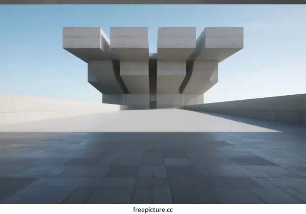 Concrete Architectural Structure with Overhanging Elements Under Clear Sky