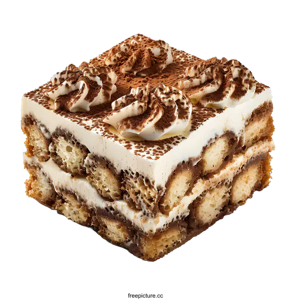 [Transparent Background PNG]Delicious Tiramisu Cake on White Background