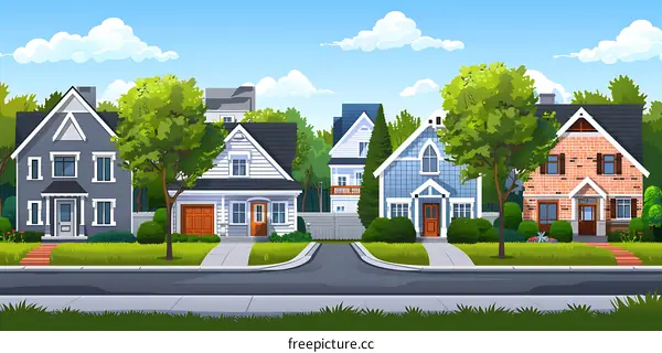 Suburban Neighborhood Houses Illustration