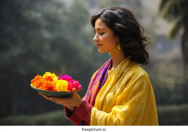 A Woman Holding Colorful Flowers Outdoors