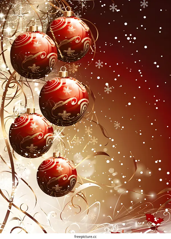 Christmas background with red and gold ornaments