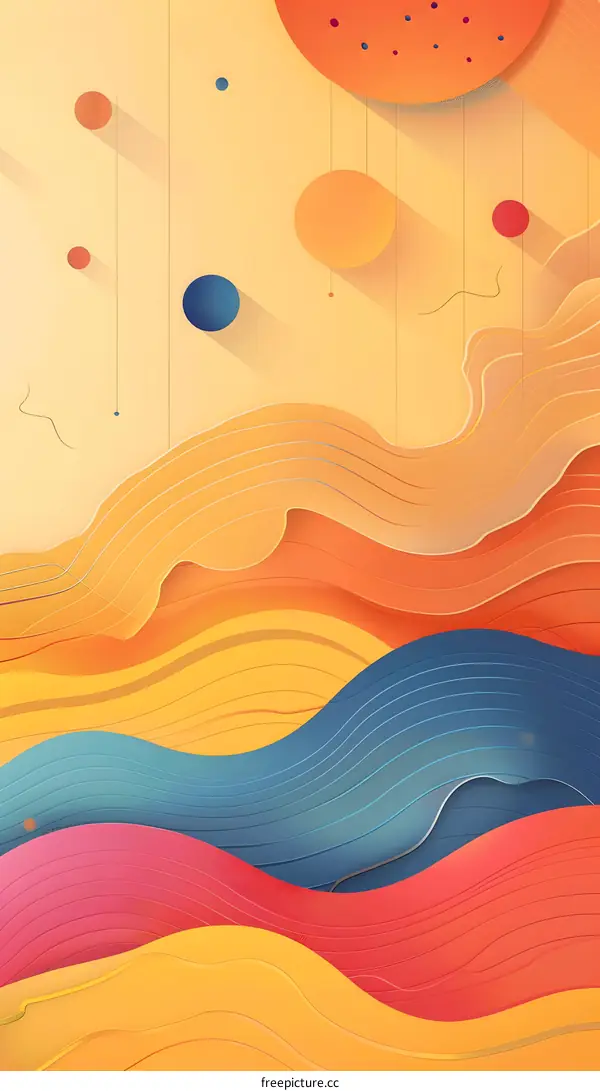 Abstract Background with Wavy Lines and Colorful Shapes