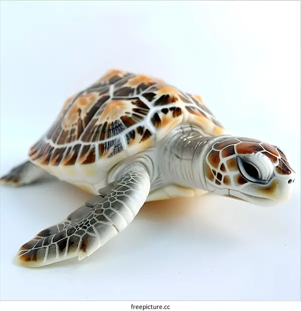 Baby Sea Turtle Crawling on White Background