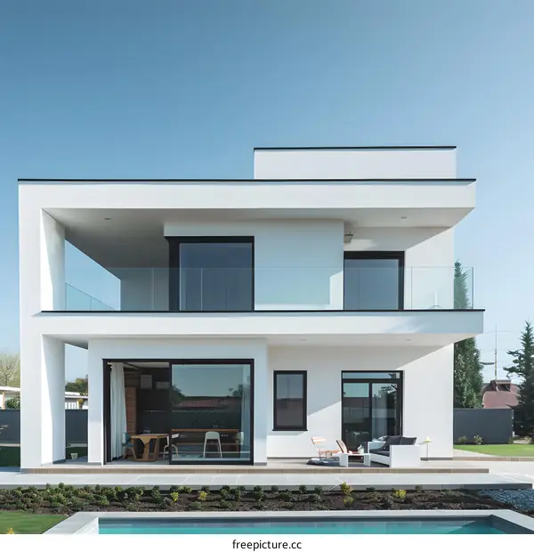 Modern White House with Swimming Pool and Patio