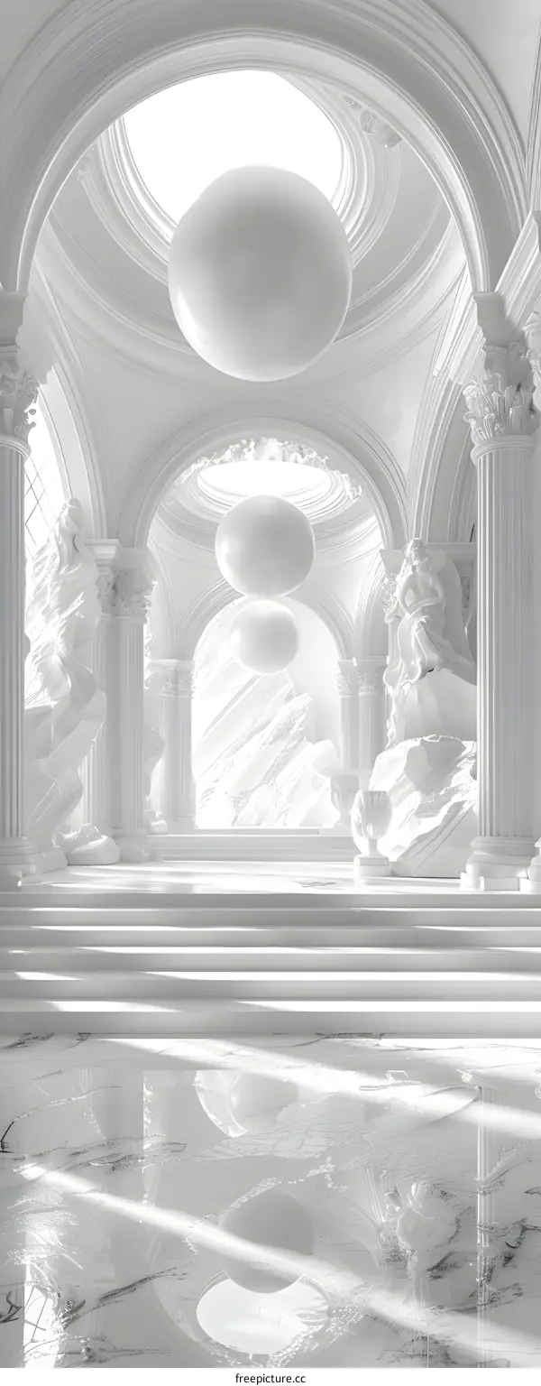 White marble statues in a classical setting
