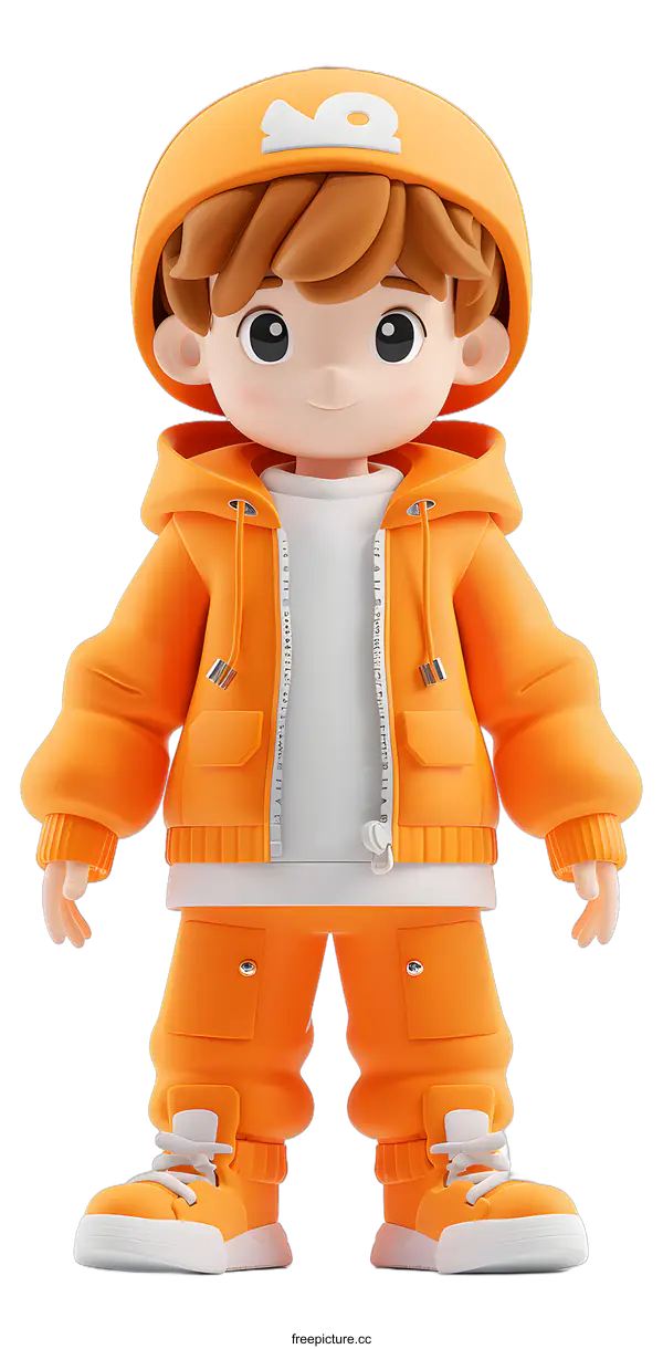 [Transparent Background PNG]3D Cartoon Boy in Orange Outfit