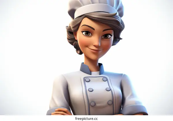 A 3D illustration of a female chef