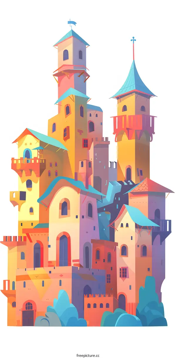 Colorful Illustration of a Fantasy Castle