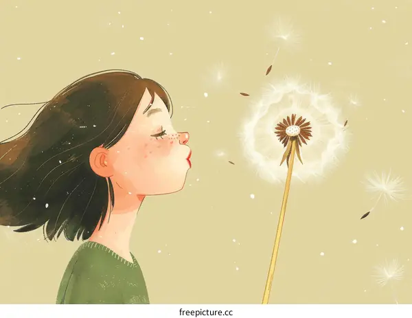 A girl blowing a dandelion