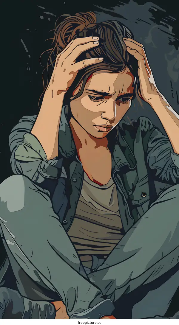 Illustration of a woman holding her head in despair