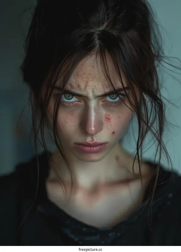 Close-up Portrait of a Woman with a Determined Expression