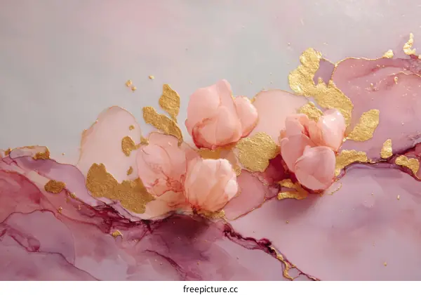 Abstract Pink and Gold Floral Alcohol Ink Art