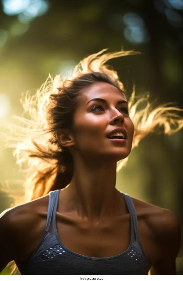 Young woman running in the forest