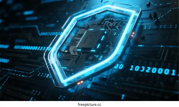 Circuit Board Shield with Digital Data and Security Concept